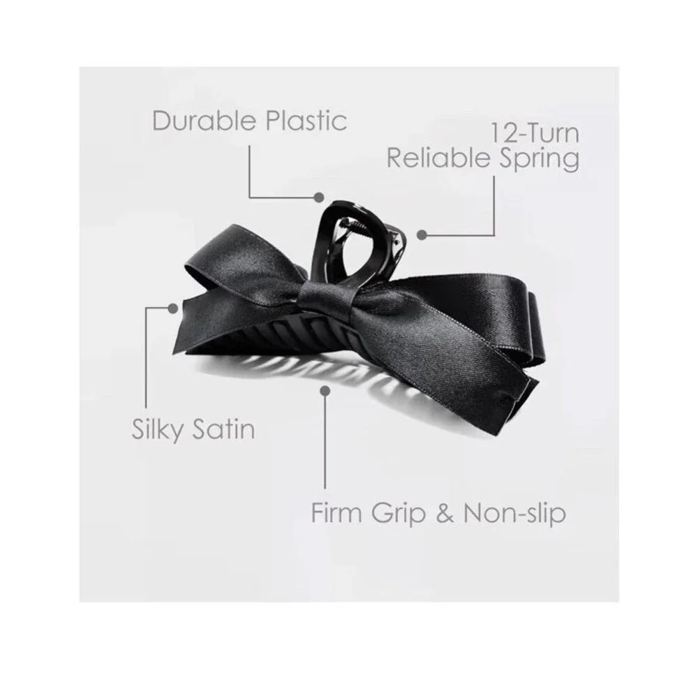 Bow Claw Clips, Matte Silky Satin Bows for Thin, Thick, or Curly Hair NIP